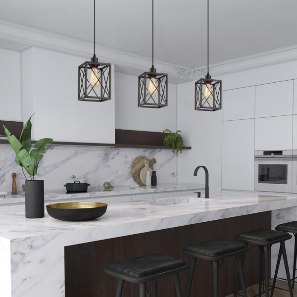 Black Pendant Lighting Modern Pendant Light, Adjustable Pendant Light Fixture,Pendant Lights Kitchen IslandLight (1 Pack Square Pendant Light) - Image 2