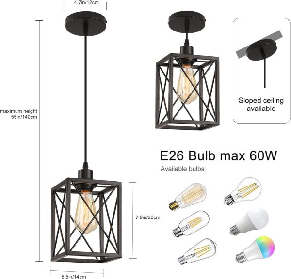 Black Pendant Lighting Modern Pendant Light, Adjustable Pendant Light Fixture,Pendant Lights Kitchen IslandLight (1 Pack Square Pendant Light) - Image 6