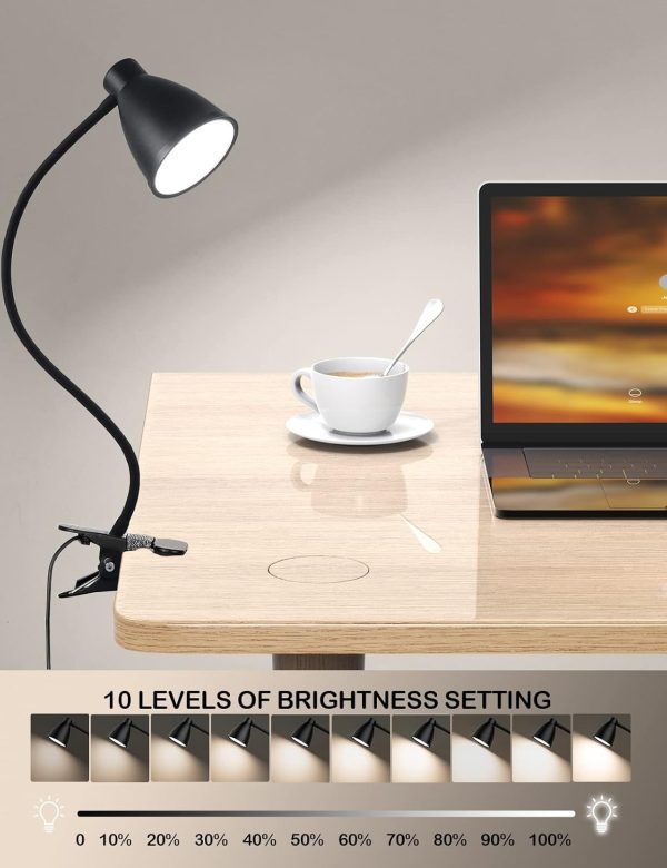 BOHON Desk Lamp 3 Color Modes 10 Brightness Dimmer Reading Light 10W 38 LED Clamp Lamp with Auto Off Timer 360° Flexible Gooseneck Clip on Light for Bed Bedside, AC Adapter Include - Image 3