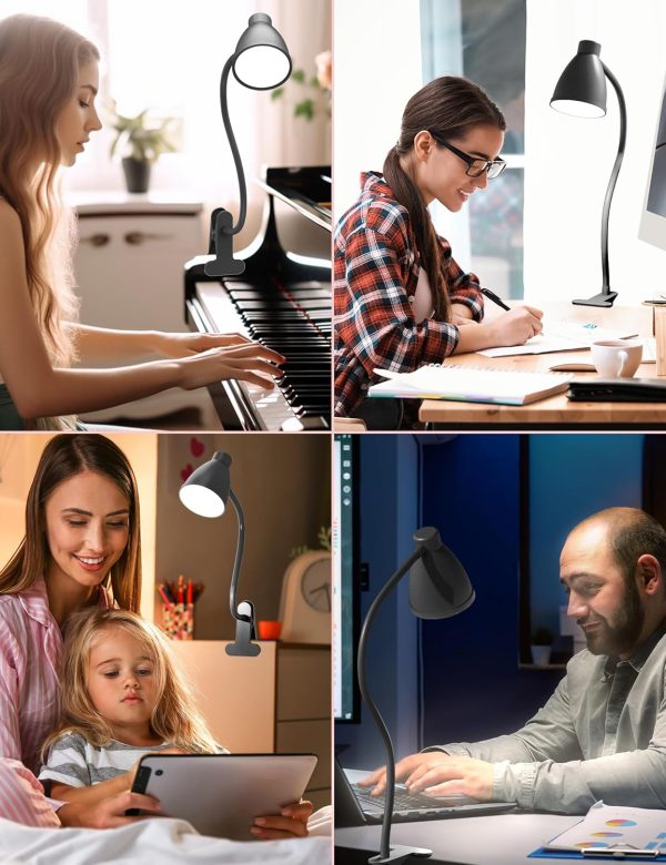 BOHON Desk Lamp 3 Color Modes 10 Brightness Dimmer Reading Light 10W 38 LED Clamp Lamp with Auto Off Timer 360° Flexible Gooseneck Clip on Light for Bed Bedside, AC Adapter Include - Image 6