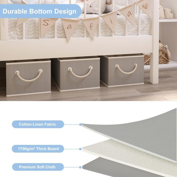 Fabric Storage Bins 4-Pack, Collapsible Storage Baskets for Organizing Toys, Books, Shelves, Closet, Linen Storage Boxes, Decorative Storage Baskets with Rope Handles, Grey - Image 2