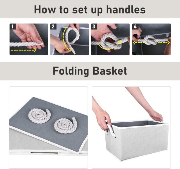 Fabric Storage Bins 4-Pack, Collapsible Storage Baskets for Organizing Toys, Books, Shelves, Closet, Linen Storage Boxes, Decorative Storage Baskets with Rope Handles, Grey - Image 3
