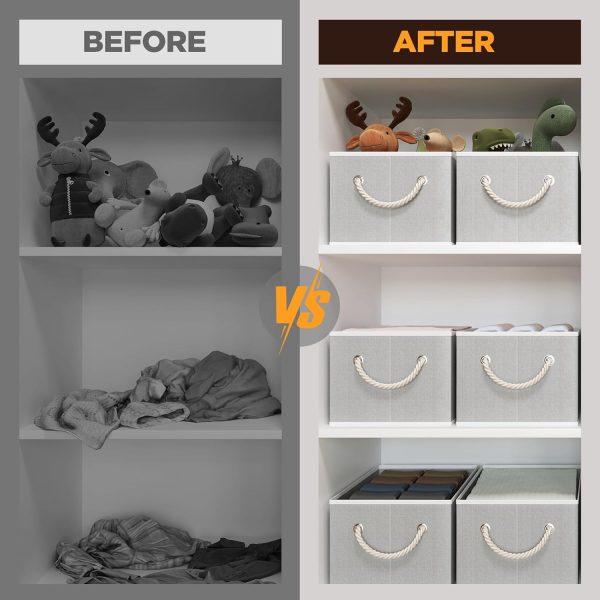 Fabric Storage Bins 4-Pack, Collapsible Storage Baskets for Organizing Toys, Books, Shelves, Closet, Linen Storage Boxes, Decorative Storage Baskets with Rope Handles, Grey - Image 4