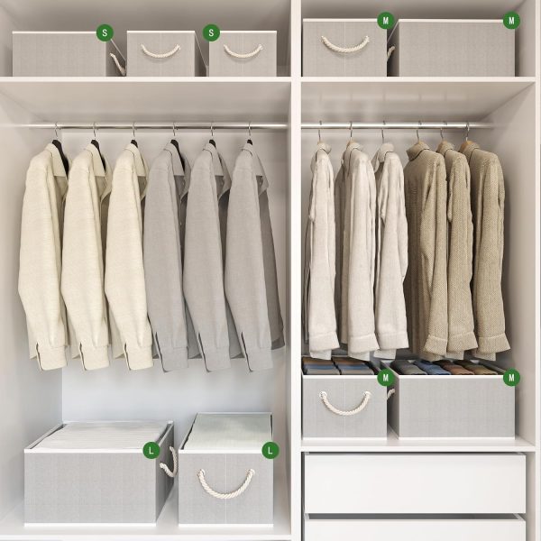 Fabric Storage Bins 4-Pack, Collapsible Storage Baskets for Organizing Toys, Books, Shelves, Closet, Linen Storage Boxes, Decorative Storage Baskets with Rope Handles, Grey - Image 5