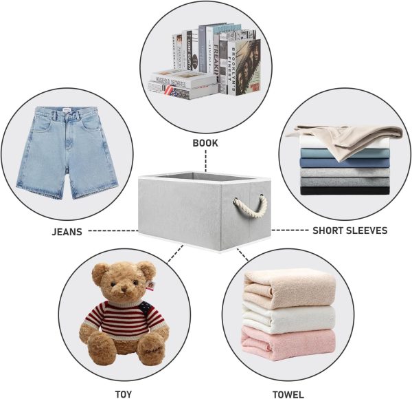 Fabric Storage Bins 4-Pack, Collapsible Storage Baskets for Organizing Toys, Books, Shelves, Closet, Linen Storage Boxes, Decorative Storage Baskets with Rope Handles, Grey - Image 6