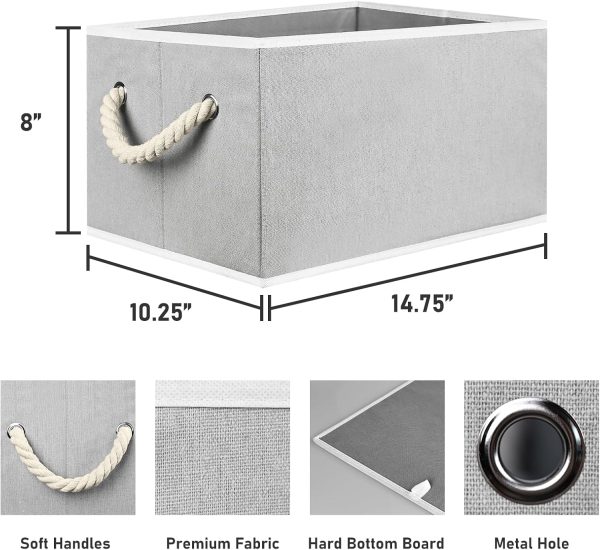 Fabric Storage Bins 4-Pack, Collapsible Storage Baskets for Organizing Toys, Books, Shelves, Closet, Linen Storage Boxes, Decorative Storage Baskets with Rope Handles, Grey - Image 7