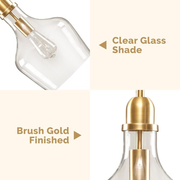 Hampton Hill Auburn Pendant Lighting for Dining Room, Industrial Kitchen Lights, Hand-Blown Glass Bell Shaped Pendant Light for Kitchen Island, Foyer, Bedroom, 9" Dia x 95.5" H, Gold/Clear - Image 4