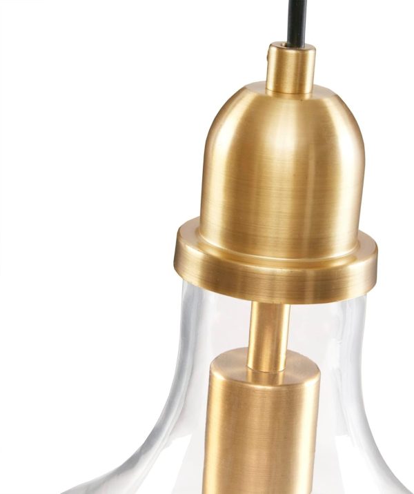 Hampton Hill Auburn Pendant Lighting for Dining Room, Industrial Kitchen Lights, Hand-Blown Glass Bell Shaped Pendant Light for Kitchen Island, Foyer, Bedroom, 9" Dia x 95.5" H, Gold/Clear - Image 7