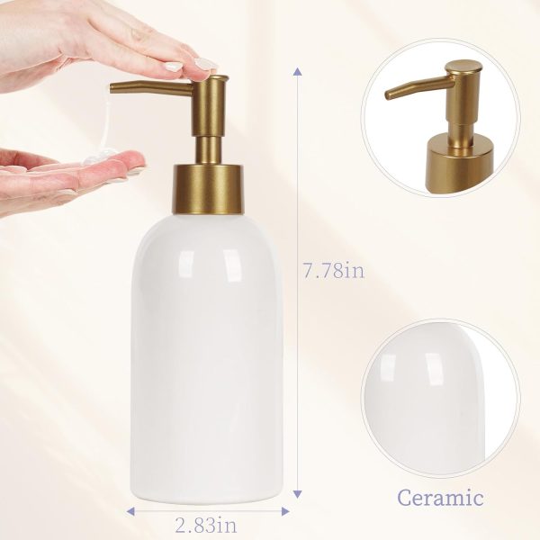 Natheeph 14OZ Ceramic Soap Dispenser Ceramic Soap Pump Dispenser Can Fill Liquid for Bathroom/Kitchen (White) - Image 2