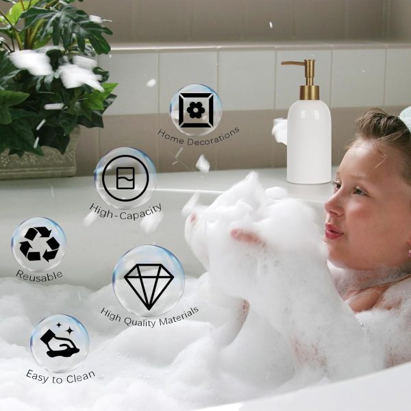 Natheeph 14OZ Ceramic Soap Dispenser Ceramic Soap Pump Dispenser Can Fill Liquid for Bathroom/Kitchen (White) - Image 6