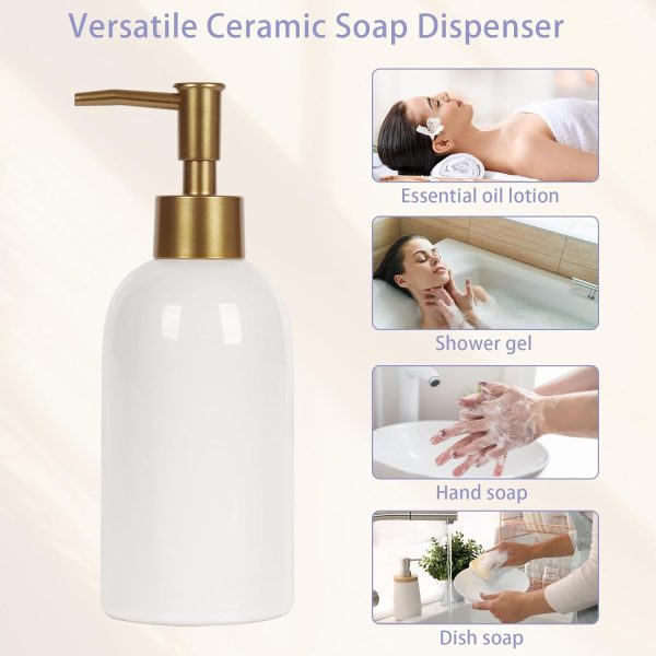 Natheeph 14OZ Ceramic Soap Dispenser Ceramic Soap Pump Dispenser Can Fill Liquid for Bathroom/Kitchen (White) - Image 7