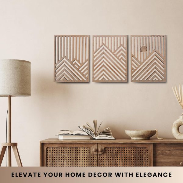 Modern Wooden Wall Sculptures - Set of 3 - MDF - Oak - Home Decor Accent - Large Wall Art for Living Room, Bedroom, Office - Easy Installation (Oak, Medium - Mountain and Sun, Unframed) - Image 6