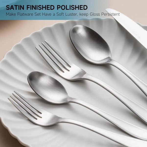 Silverware Set for 4, 20 Piece Heavy Duty Stainless Steel Flatware Set, Satin Finish Cutlery Utensil Set, Dinner Fork Knife Spoon Tableware Set for Home Kitchen, Dishwasher Safe, Matte Silver - Image 2