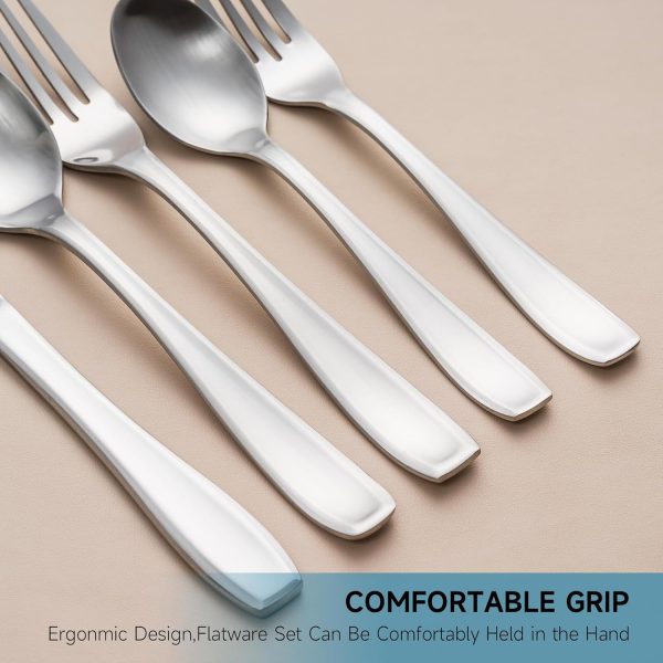 Silverware Set for 4, 20 Piece Heavy Duty Stainless Steel Flatware Set, Satin Finish Cutlery Utensil Set, Dinner Fork Knife Spoon Tableware Set for Home Kitchen, Dishwasher Safe, Matte Silver - Image 3