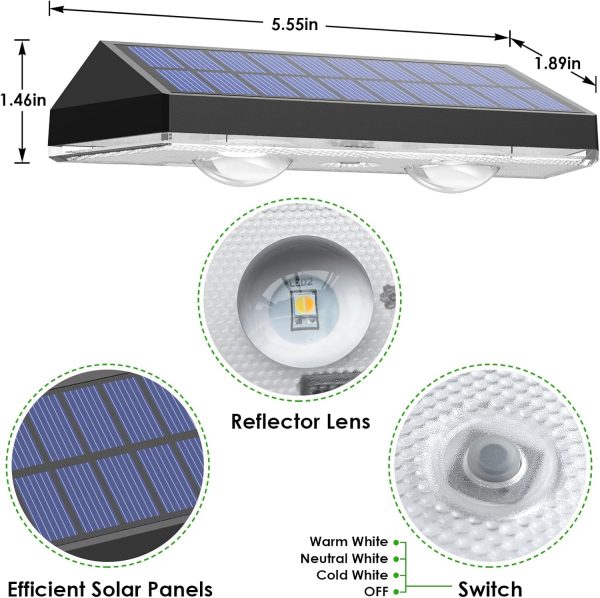 Solar Fence Lights Outdoor - 2700/4000/6000K 3 Mode, IP65 Waterproof Fence Solar Lights Outdoor, Fence Light Solar Powered for Outside, Backyard/Railing/Step/Patio/Stair Railings and Wall (8 pack) - Image 2