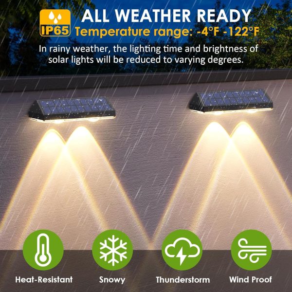 Solar Fence Lights Outdoor - 2700/4000/6000K 3 Mode, IP65 Waterproof Fence Solar Lights Outdoor, Fence Light Solar Powered for Outside, Backyard/Railing/Step/Patio/Stair Railings and Wall (8 pack) - Image 3