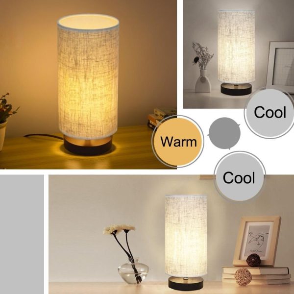 Table Lamp, Bedside Nightstand Lamp, Simple Desk Lamp, Fabric Wooden Table Lamp for Bedroom Living Room Office Study, Cylinder Black Base - Image 3
