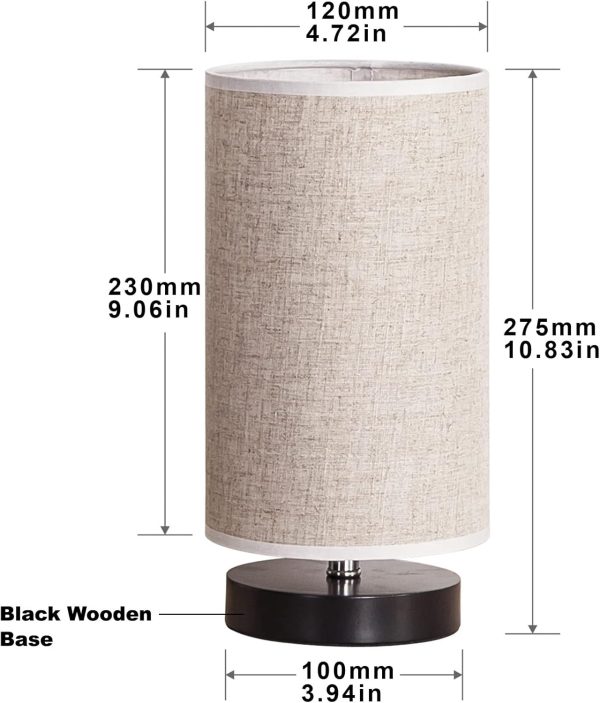 Table Lamp, Bedside Nightstand Lamp, Simple Desk Lamp, Fabric Wooden Table Lamp for Bedroom Living Room Office Study, Cylinder Black Base - Image 4