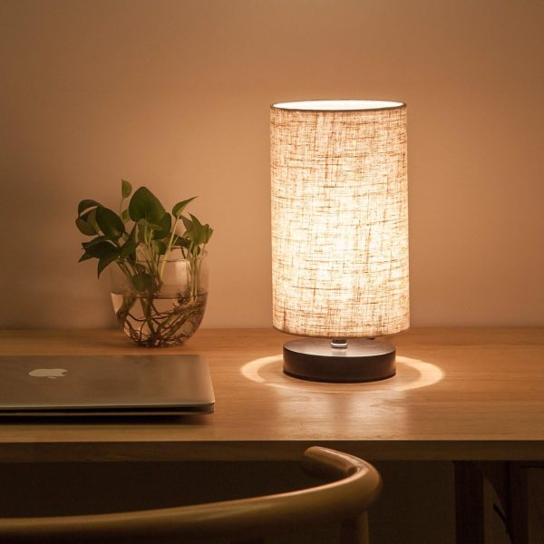 Table Lamp, Bedside Nightstand Lamp, Simple Desk Lamp, Fabric Wooden Table Lamp for Bedroom Living Room Office Study, Cylinder Black Base - Image 5