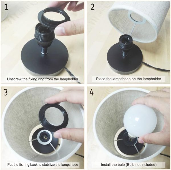 Table Lamp, Bedside Nightstand Lamp, Simple Desk Lamp, Fabric Wooden Table Lamp for Bedroom Living Room Office Study, Cylinder Black Base - Image 7