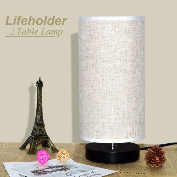 Table Lamp, Bedside Nightstand Lamp, Simple Desk Lamp, Fabric Wooden Table Lamp for Bedroom Living Room Office Study, Cylinder Black Base - Image 8