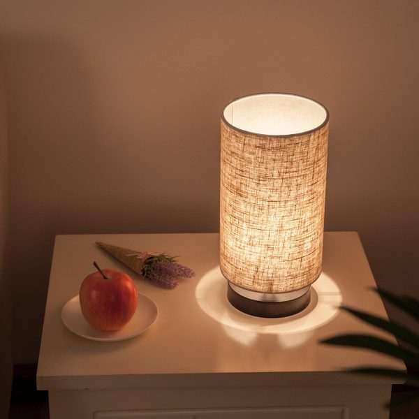 Table Lamp, Bedside Nightstand Lamp, Simple Desk Lamp, Fabric Wooden Table Lamp for Bedroom Living Room Office Study, Cylinder Black Base - Image 9