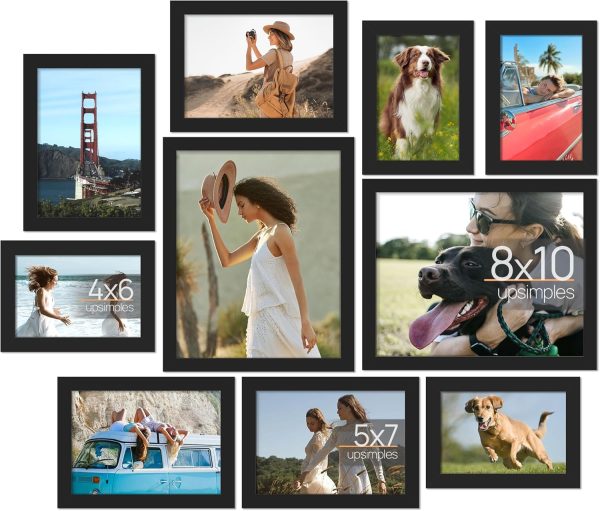 10 Pack Picture Frames Collage Wall Decor for Mounting or Tabletop Display, Photo Gallery Frame Set for Family, Multi Sizes Including 8x10, 5x7, 4x6, Black