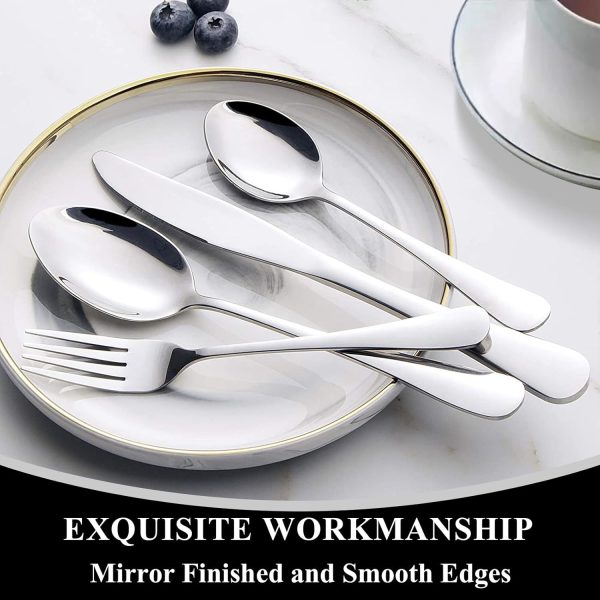 Wildone 20-Piece Silverware Set, Stainless Steel Flatware Cutlery Set Service for 4, Tableware Eating Utensils Include Knife/Fork/Spoon, Mirror Polished, Dishwasher Safe - Image 3