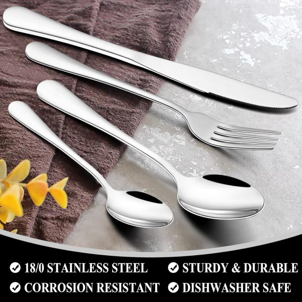 Wildone 20-Piece Silverware Set, Stainless Steel Flatware Cutlery Set Service for 4, Tableware Eating Utensils Include Knife/Fork/Spoon, Mirror Polished, Dishwasher Safe - Image 4