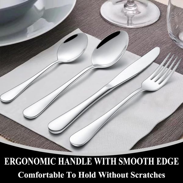 Wildone 20-Piece Silverware Set, Stainless Steel Flatware Cutlery Set Service for 4, Tableware Eating Utensils Include Knife/Fork/Spoon, Mirror Polished, Dishwasher Safe - Image 5